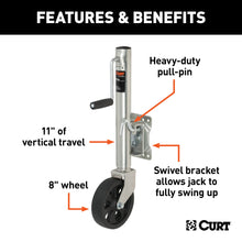 Load image into Gallery viewer, CURT 28116 Marine Jack with 8" Wheel (1,500 lbs, 10" Travel, Packaged)