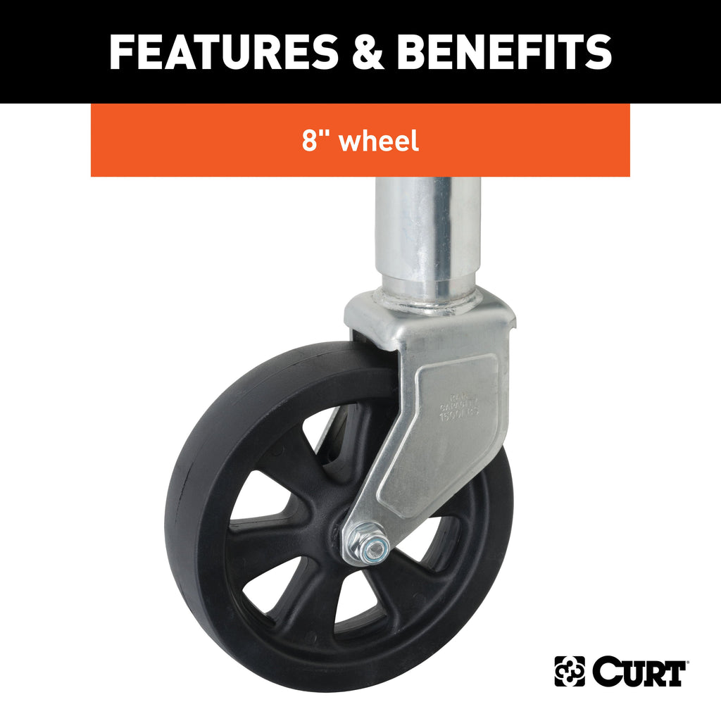 CURT 28116 Marine Jack with 8" Wheel (1,500 lbs, 10" Travel, Packaged)