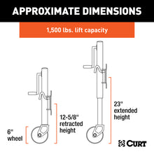 Load image into Gallery viewer, CURT 28156 Marine Jack with Dual 6" Wheels (1,500 lbs, 10" Travel, Packaged)