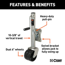 Load image into Gallery viewer, CURT 28156 Marine Jack with Dual 6" Wheels (1,500 lbs, 10" Travel, Packaged)