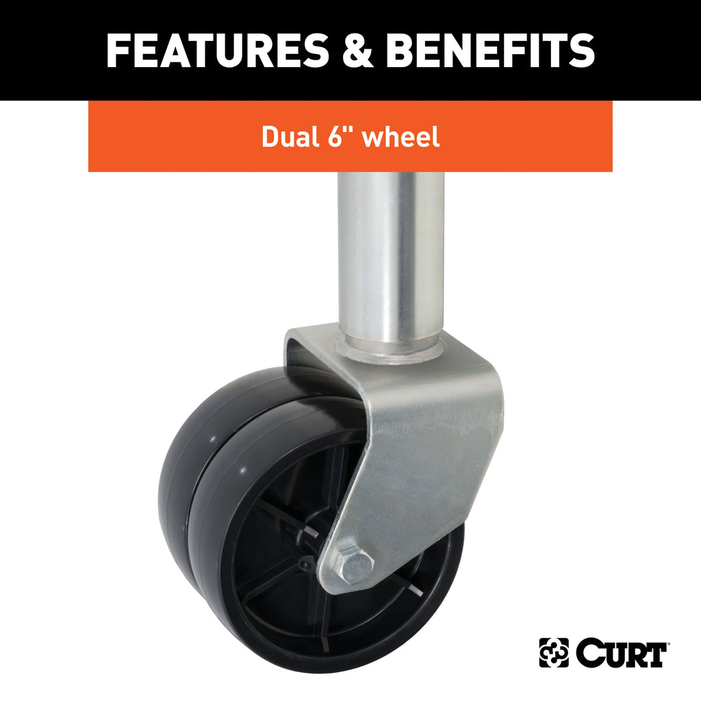 CURT 28156 Marine Jack with Dual 6" Wheels (1,500 lbs, 10" Travel, Packaged)