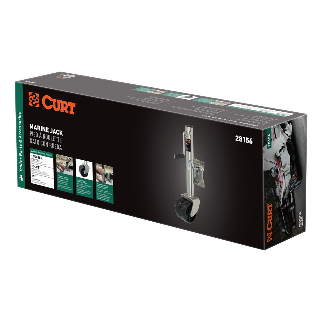 CURT 28156 Marine Jack with Dual 6" Wheels (1,500 lbs, 10" Travel, Packaged)