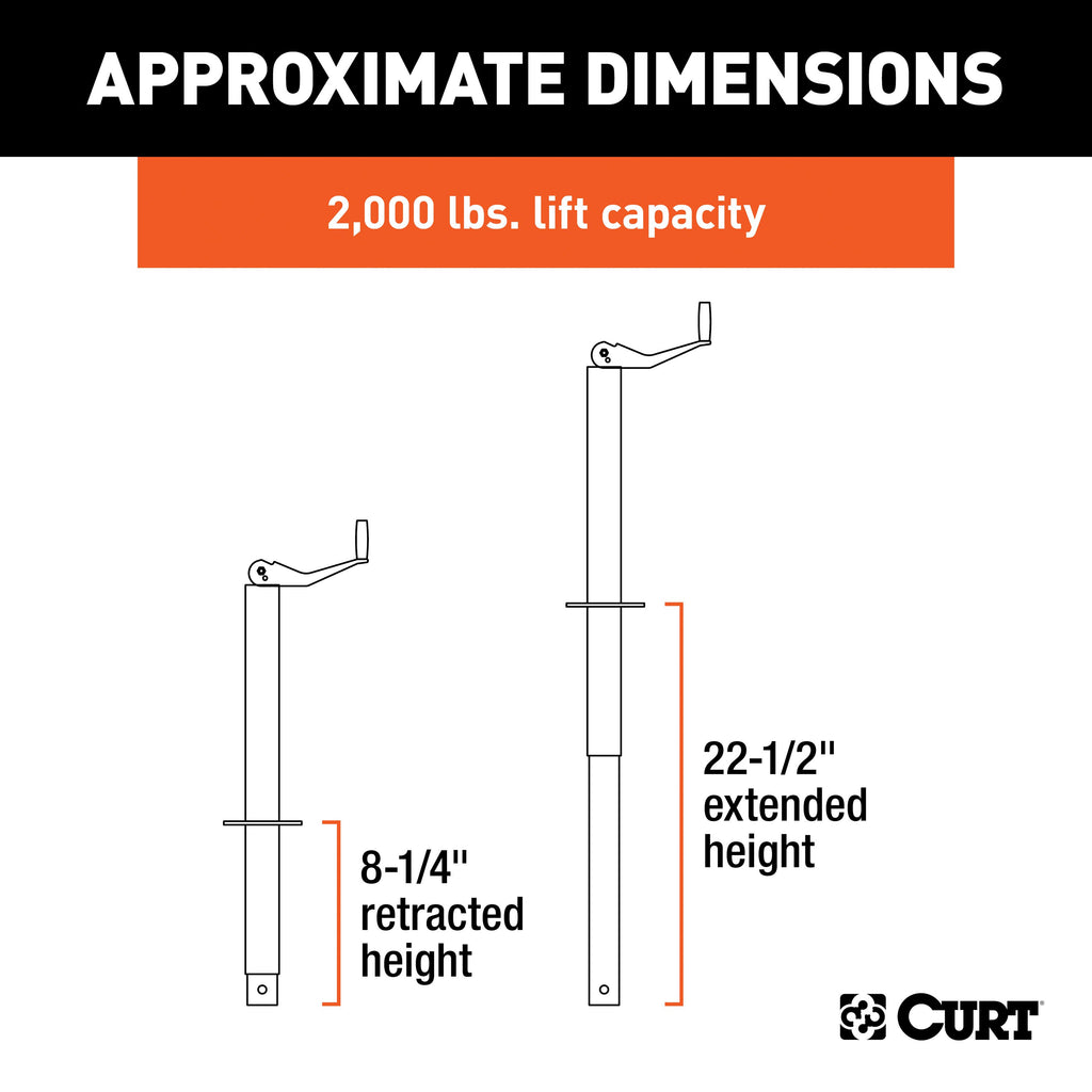 CURT 28200 A-Frame Jack with Top Handle (2,000 lbs, 14" Travel)