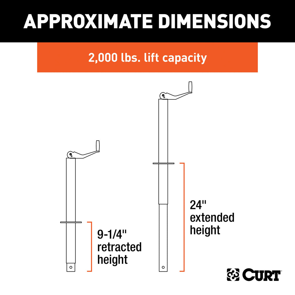 CURT 28202 A-Frame Jack with Top Handle (2,000 lbs, 15" Travel)