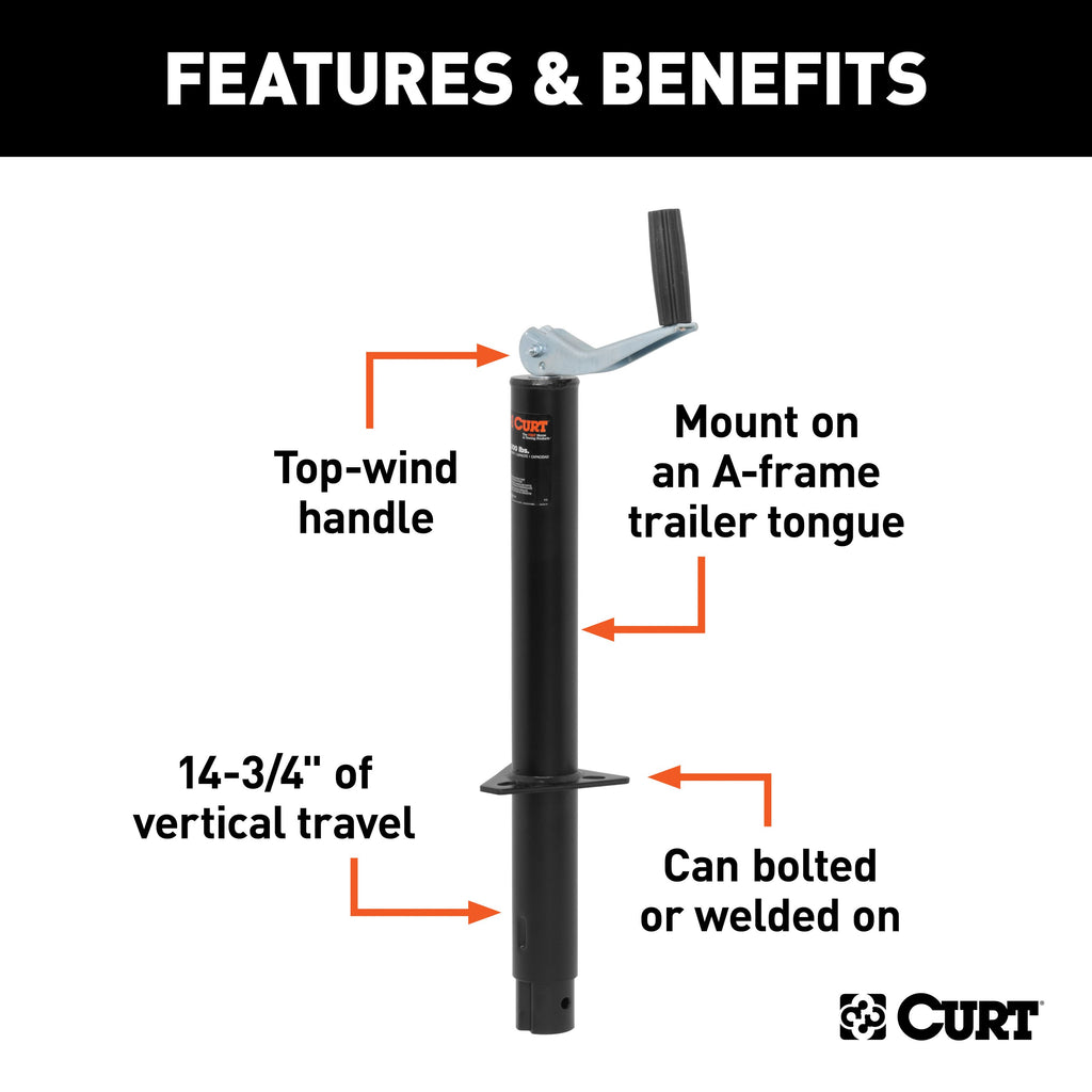 CURT 28202 A-Frame Jack with Top Handle (2,000 lbs, 15" Travel)