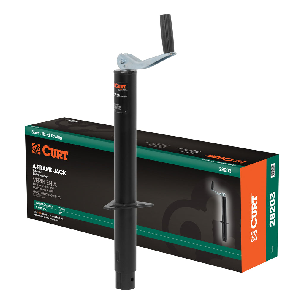 CURT 28203 A-Frame Jack with Top Handle (2,000 lbs, 15" Travel, Packaged)