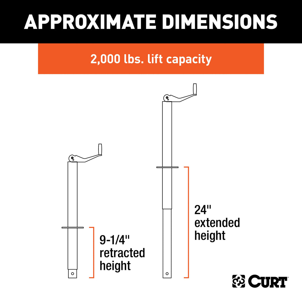 CURT 28203 A-Frame Jack with Top Handle (2,000 lbs, 15" Travel, Packaged)