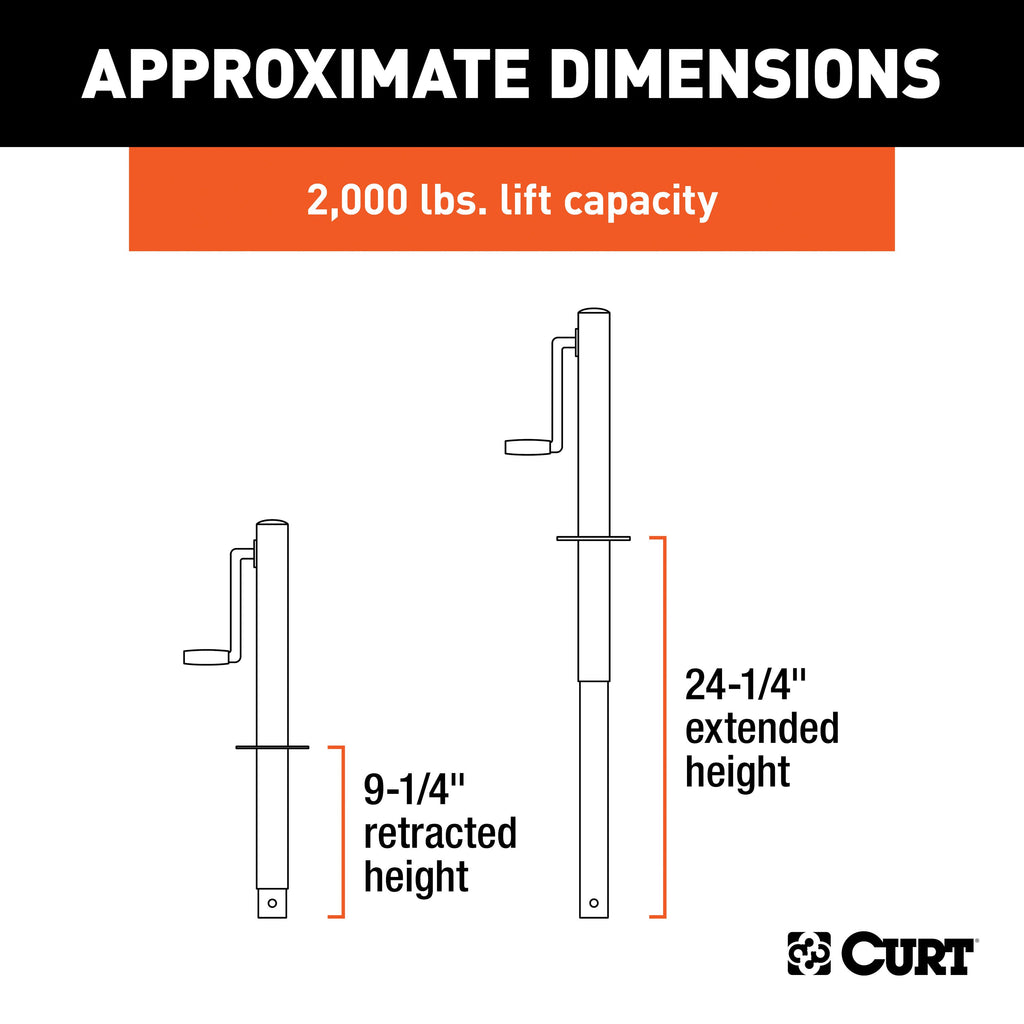 CURT 28204 A-Frame Jack with Side Handle (2,000 lbs, 14-1/2" Travel)