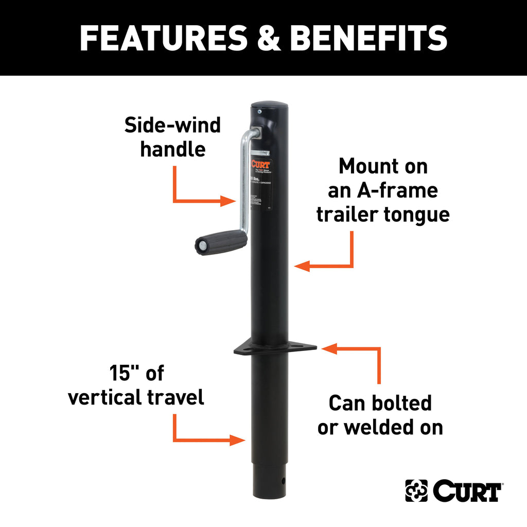 CURT 28204 A-Frame Jack with Side Handle (2,000 lbs, 14-1/2" Travel)