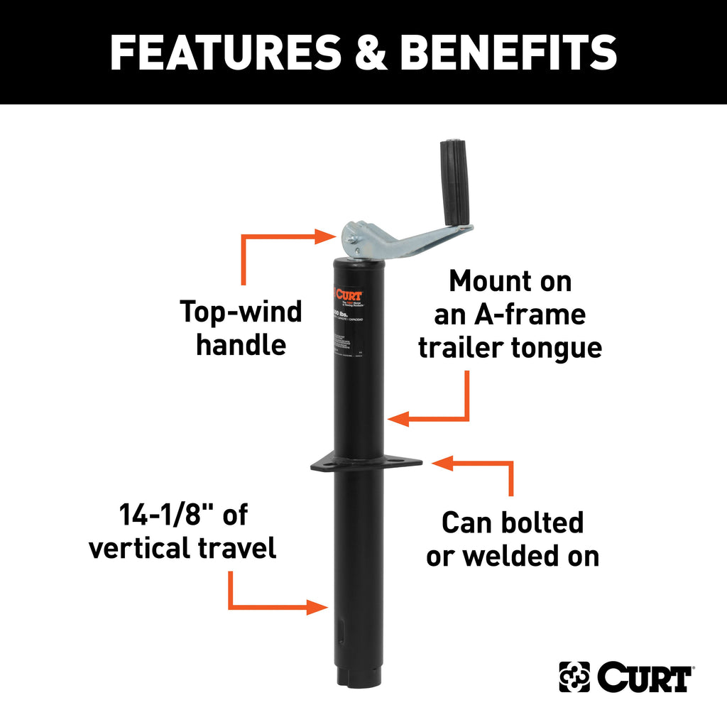 CURT 28250 A-Frame Jack with Top Handle (5,000 lbs, 14" Travel)