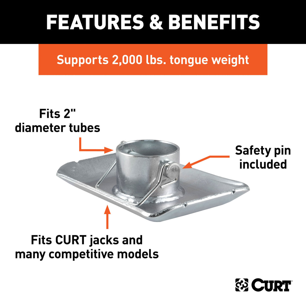 CURT 28272 Pin-On Jack Foot (Fits 2" Tube, 2,000 lbs, 1-11/16" Height)