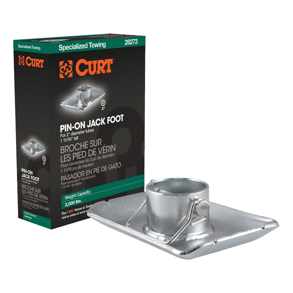 CURT 28273 Pin-On Jack Foot (Fits 2" Tube, 2,000 lbs, 1-11/16" Height, Packaged)