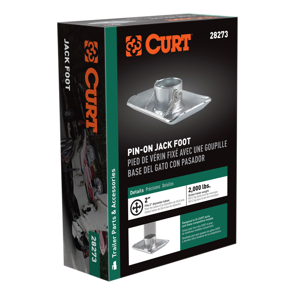 CURT 28273 Pin-On Jack Foot (Fits 2" Tube, 2,000 lbs, 1-11/16" Height, Packaged)