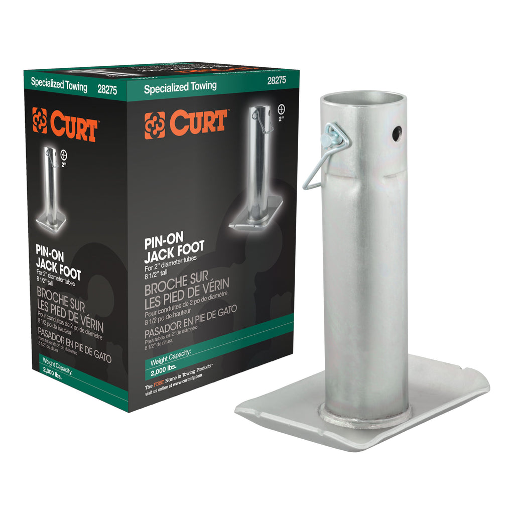 CURT 28275 Pin-On Jack Foot (Fits 2" Tube, 2,000 lbs, 8-1/2" Height, Packaged)