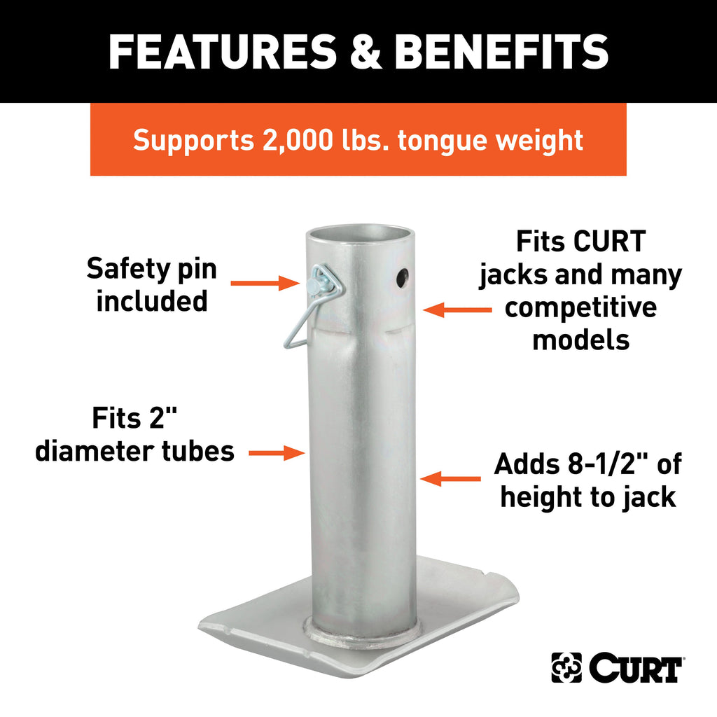 CURT 28275 Pin-On Jack Foot (Fits 2" Tube, 2,000 lbs, 8-1/2" Height, Packaged)