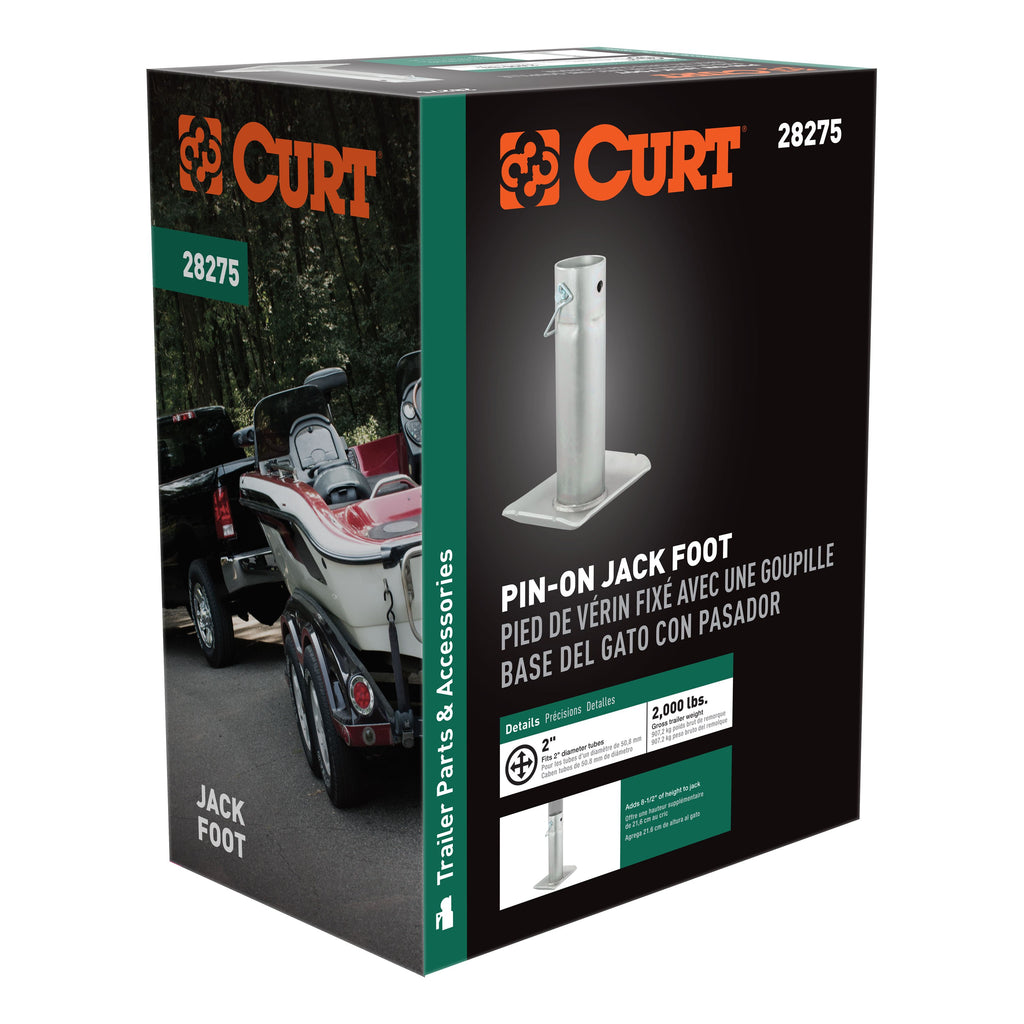 CURT 28275 Pin-On Jack Foot (Fits 2" Tube, 2,000 lbs, 8-1/2" Height, Packaged)