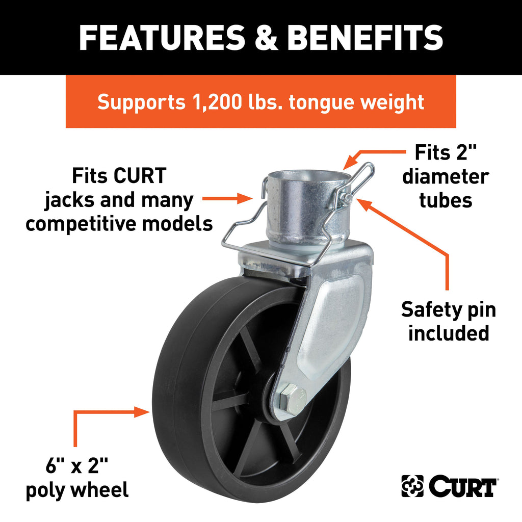 CURT 28276 6" Jack Caster (Fits 2" Tube, 1,200 lbs.)