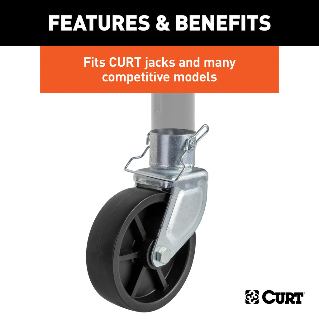 CURT 28277 6" Jack Caster (Fits 2" Tube, 1,200 lbs, Packaged)