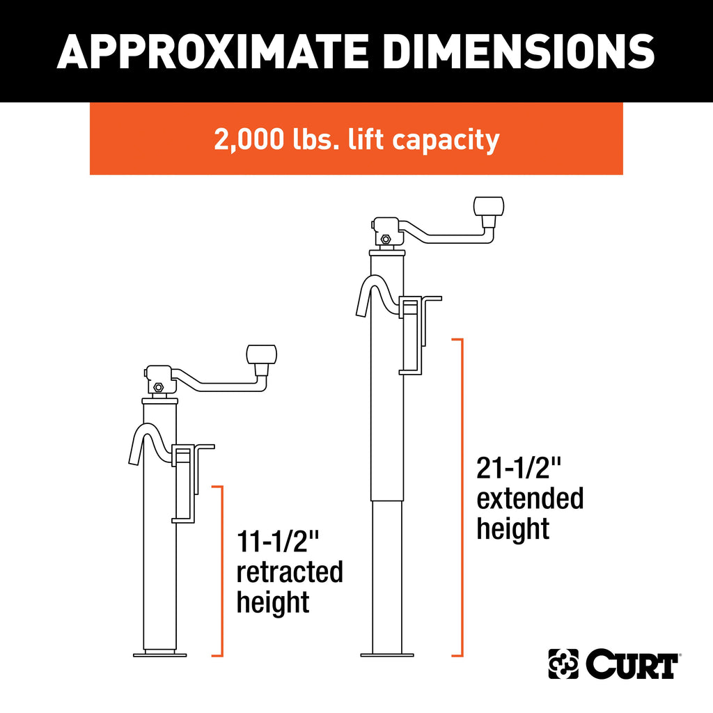 CURT 28300 Bracket-Mount Swivel Jack with Top Handle (2,000 lbs, 10" Travel)