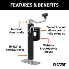 Load image into Gallery viewer, CURT 28300 Bracket-Mount Swivel Jack with Top Handle (2,000 lbs, 10" Travel)