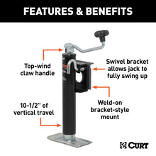 Load image into Gallery viewer, CURT 28301 Bracket-Mount Swivel Jack with Top Handle (2,000 lbs, 10" Travel, Packaged)