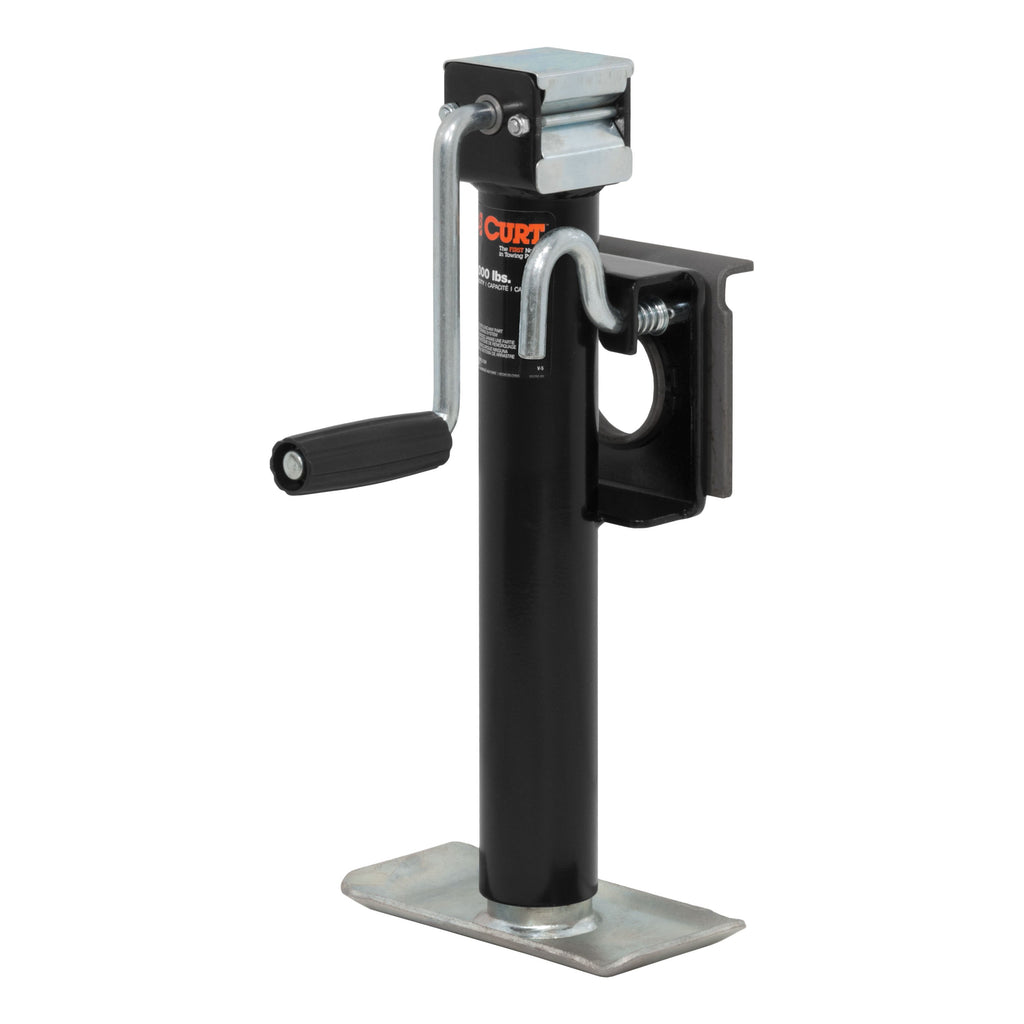 CURT 28302 Bracket-Mount Swivel Jack with Side Handle (2,000 lbs, 10" Travel)
