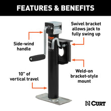 Load image into Gallery viewer, CURT 28302 Bracket-Mount Swivel Jack with Side Handle (2,000 lbs, 10" Travel)