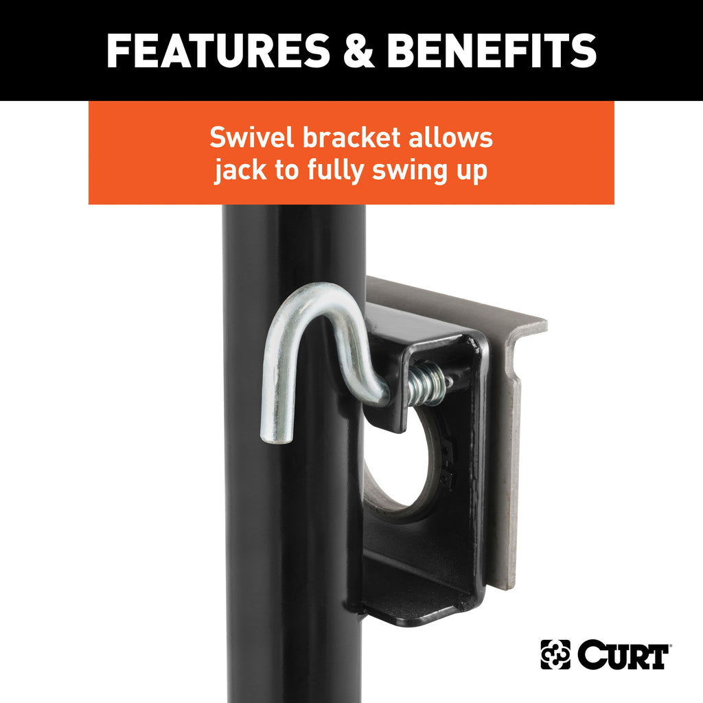 CURT 28302 Bracket-Mount Swivel Jack with Side Handle (2,000 lbs, 10" Travel)