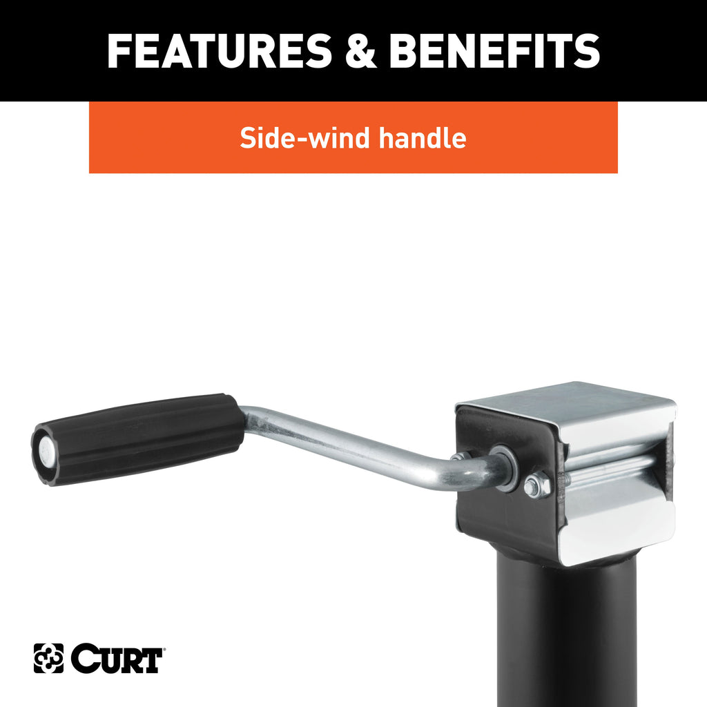 CURT 28302 Bracket-Mount Swivel Jack with Side Handle (2,000 lbs, 10" Travel)