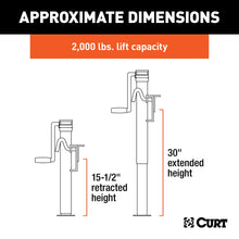 Load image into Gallery viewer, CURT 28306 Bracket-Mount Swivel Jack with Side Handle (2,000 lbs, 15" Travel)
