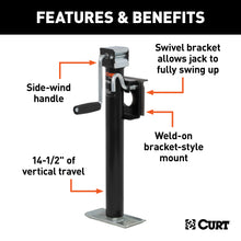 Load image into Gallery viewer, CURT 28306 Bracket-Mount Swivel Jack with Side Handle (2,000 lbs, 15" Travel)
