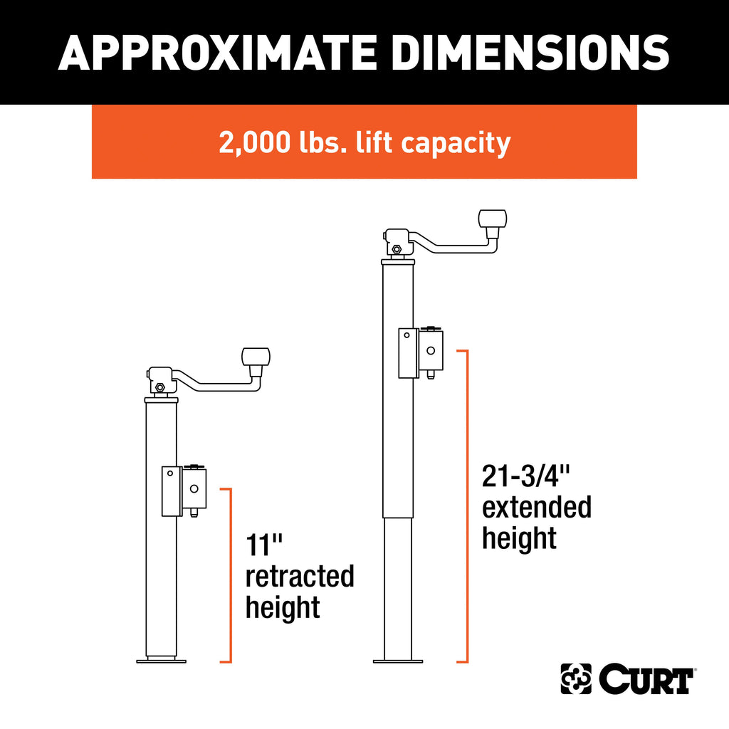 CURT 28320 Pipe-Mount Swivel Jack with Top Handle (2,000 lbs, 10" Travel)