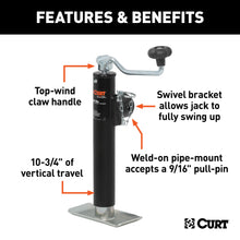 Load image into Gallery viewer, CURT 28320 Pipe-Mount Swivel Jack with Top Handle (2,000 lbs, 10" Travel)