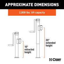 Load image into Gallery viewer, CURT 28321 Pipe-Mount Swivel Jack with Side Handle (2,000 lbs, 10" Travel)