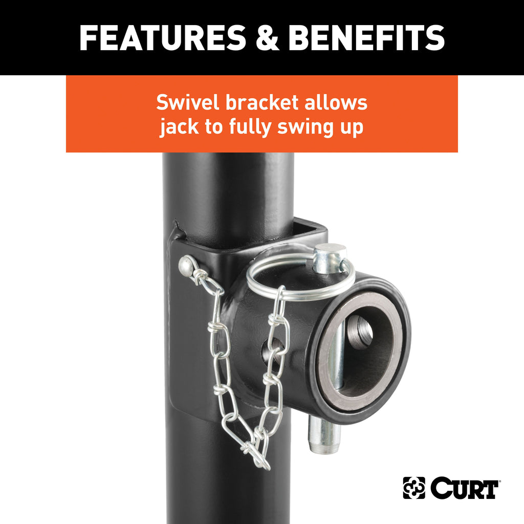 CURT 28321 Pipe-Mount Swivel Jack with Side Handle (2,000 lbs, 10" Travel)