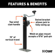 Load image into Gallery viewer, CURT 28322 Pipe-Mount Swivel Jack with Top Handle (2,000 lbs, 15" Travel)