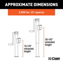 Load image into Gallery viewer, CURT 28324 Pipe-Mount Swivel Jack with Side Handle (2,000 lbs, 15" Travel)