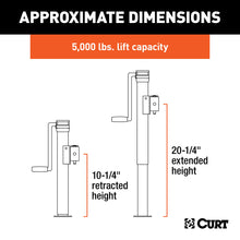 Load image into Gallery viewer, CURT 28354 Pipe-Mount Swivel Jack with Side Handle (5,000 lbs, 10" Travel)