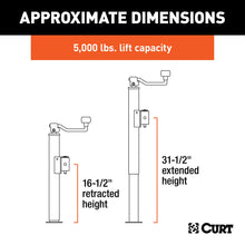Load image into Gallery viewer, CURT 28356 Pipe-Mount Swivel Jack with Top Handle (5,000 lbs, 15" Travel)
