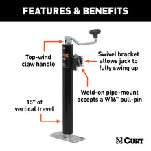 Load image into Gallery viewer, CURT 28356 Pipe-Mount Swivel Jack with Top Handle (5,000 lbs, 15" Travel)