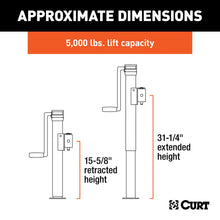 Load image into Gallery viewer, CURT 28358 Pipe-Mount Swivel Jack with Side Handle (5;000 lbs; 15in. Travel) - Truck Part Superstore