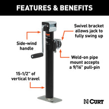 Load image into Gallery viewer, CURT 28358 Pipe-Mount Swivel Jack with Side Handle (5;000 lbs; 15in. Travel) - Truck Part Superstore