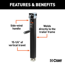 Load image into Gallery viewer, CURT 28359 Direct-Weld Square Jack with Side Handle (5,000 lbs, 15" Travel)