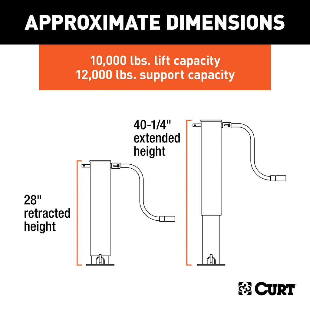 CURT 28512 Direct-Weld Square Jack with Side Handle (12,000 lbs, 12-1/2" Travel)