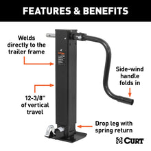 Load image into Gallery viewer, CURT 28512 Direct-Weld Square Jack with Side Handle (12,000 lbs, 12-1/2" Travel)