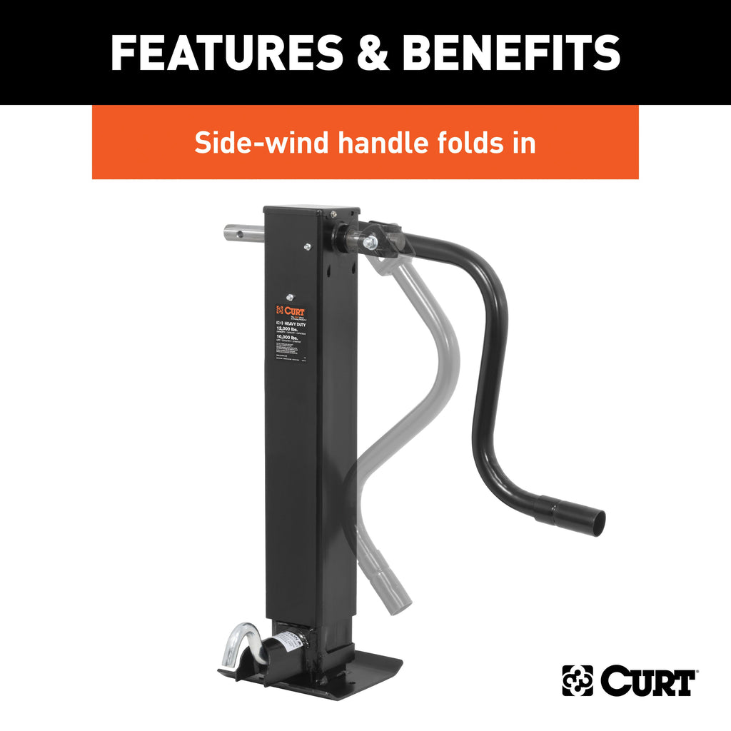 CURT 28512 Direct-Weld Square Jack with Side Handle (12,000 lbs, 12-1/2" Travel)