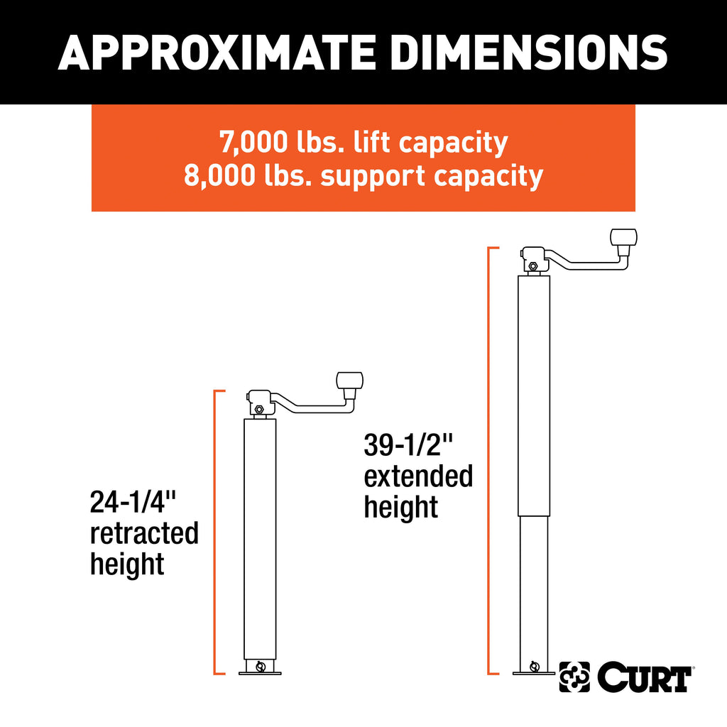 CURT 28570 Direct-Weld Square Jack with Top Handle (8,000 lbs, 15" Travel)
