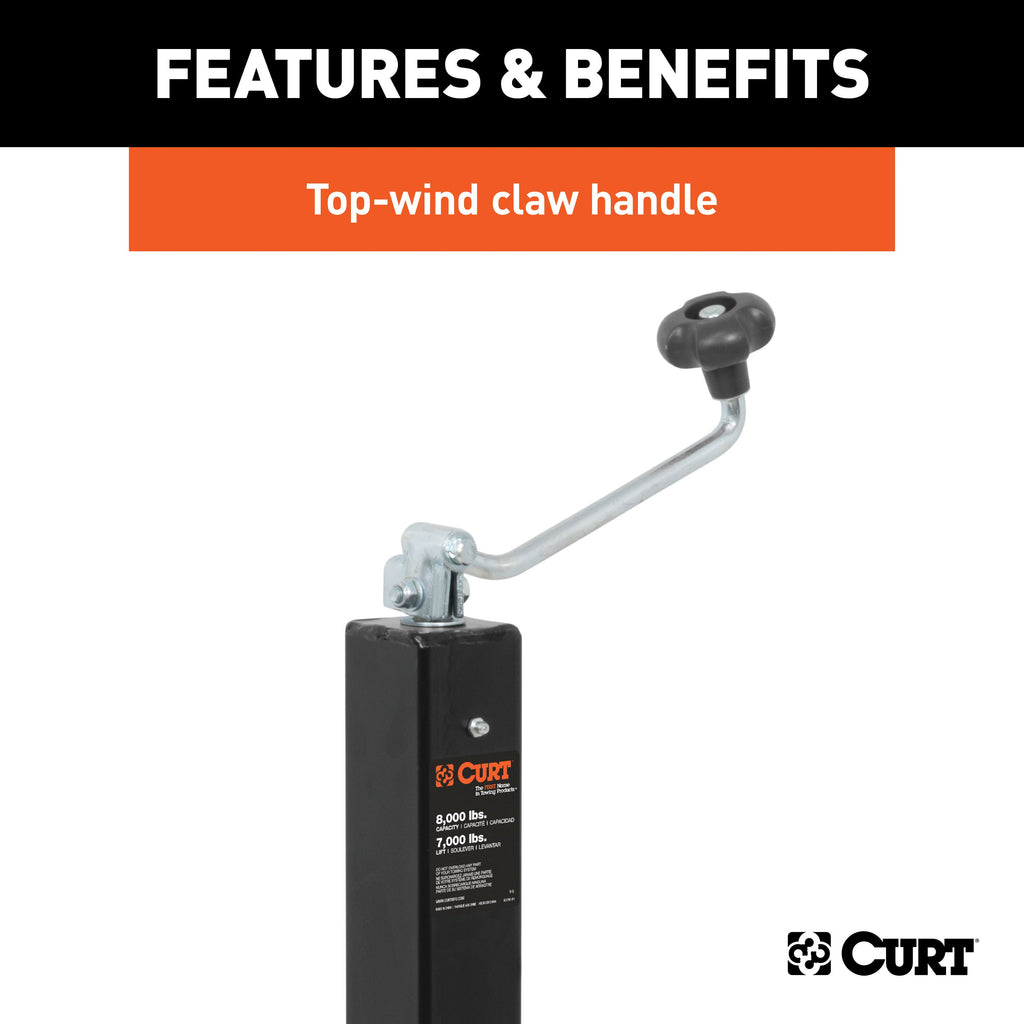 CURT 28570 Direct-Weld Square Jack with Top Handle (8,000 lbs, 15" Travel)