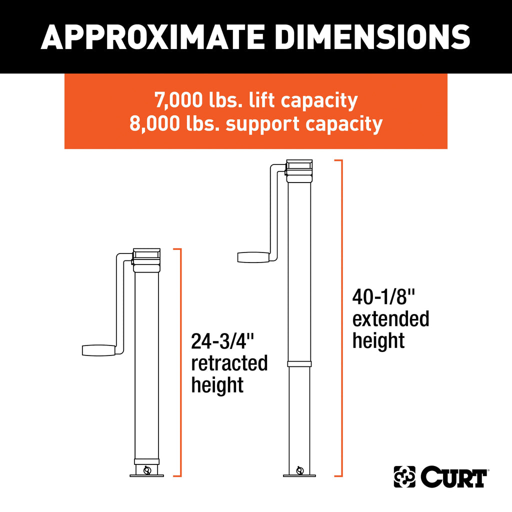 CURT 28575 Direct-Weld Square Jack with Side Handle (8,000 lbs, 15" Travel)