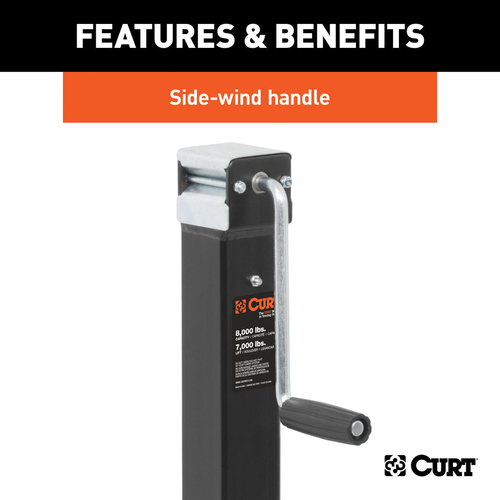 CURT 28575 Direct-Weld Square Jack with Side Handle (8,000 lbs, 15" Travel)